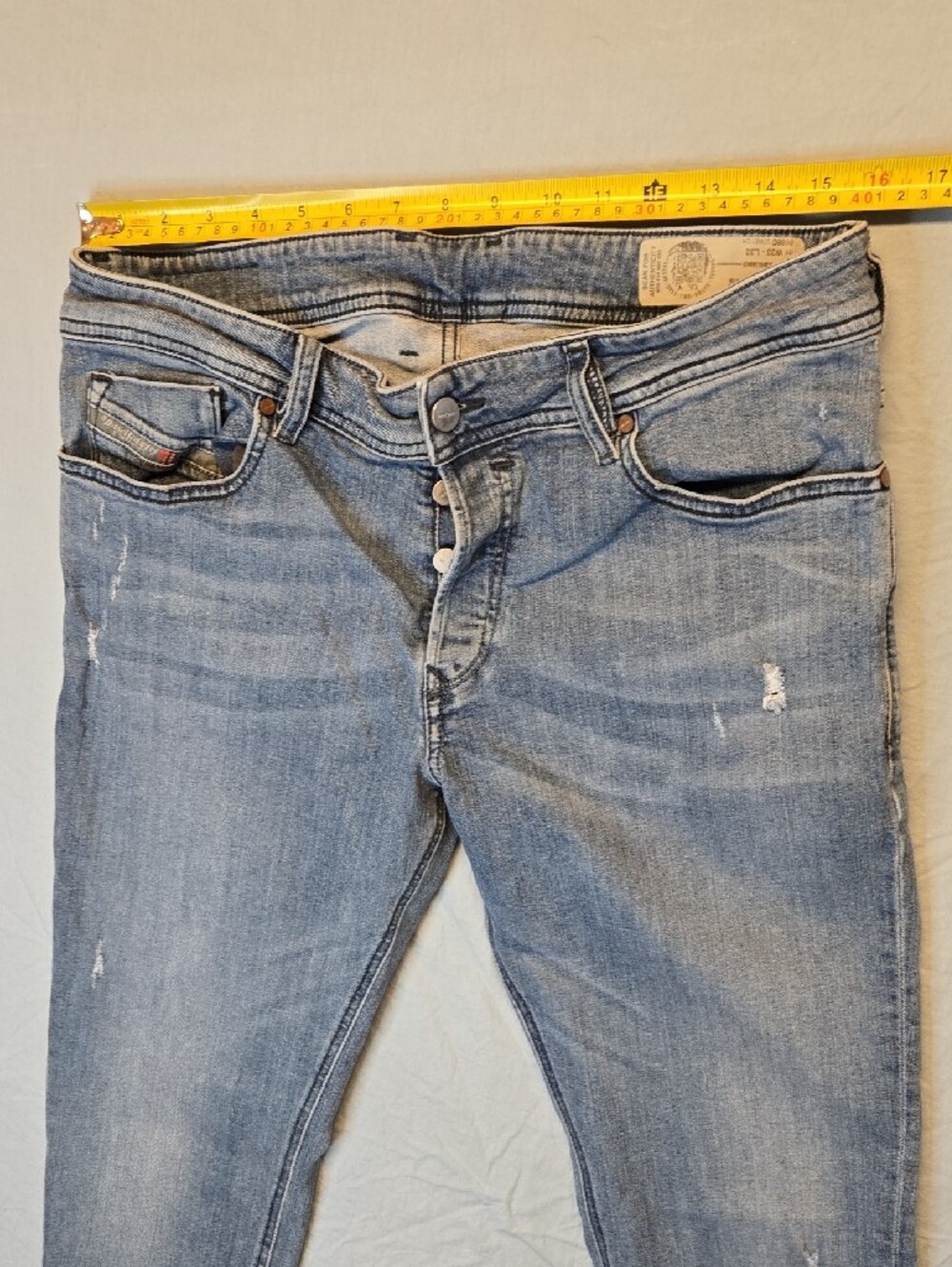 Diesel Sleekner Slim Skinny Tapered Fit Light Blue Distressed Denim Jeans - Picture 9 of 15